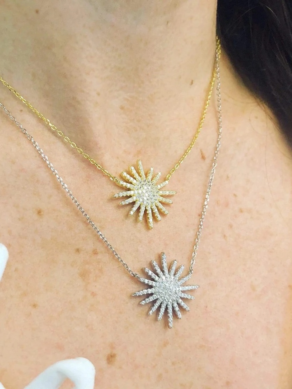 Jaimie Nicole Starburst Pavé Pendant Necklace - Gold and Silver